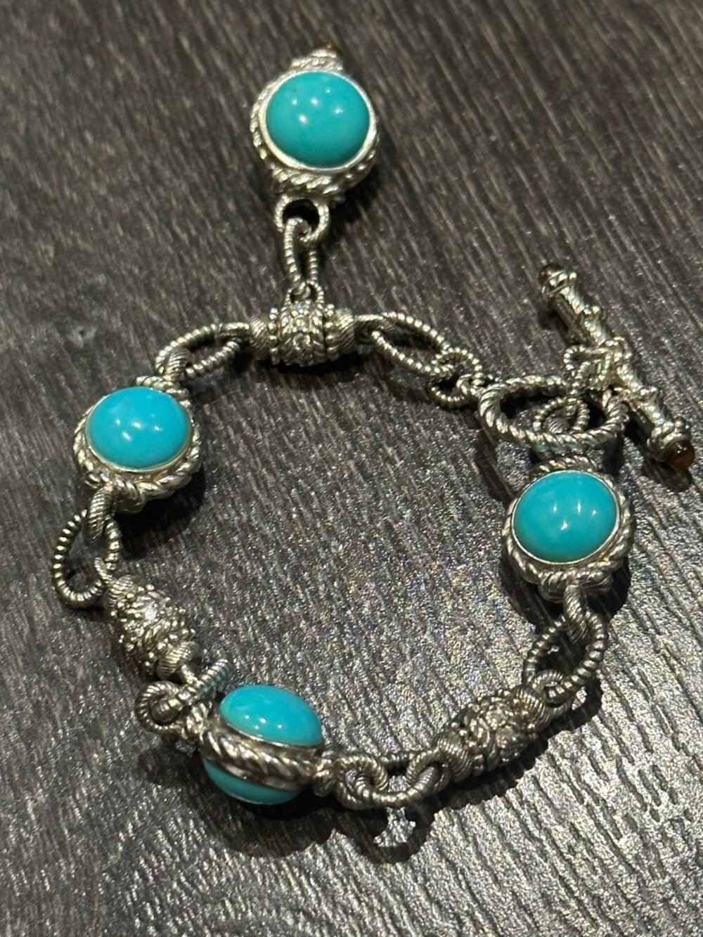 Judith Ripka Turquoise Sleeping Beauty 7.5" Toggle Bracelet with Charm 33g.